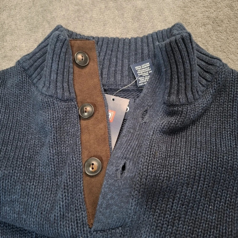 Chaps Men's L Sweater With Elbow Patches Blue. 100% Cotton NWT